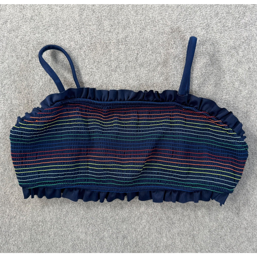 Crewcuts Rainbow Smocked Bikini Top Girls 10 Navy Blue Ruffle Swim Vacation